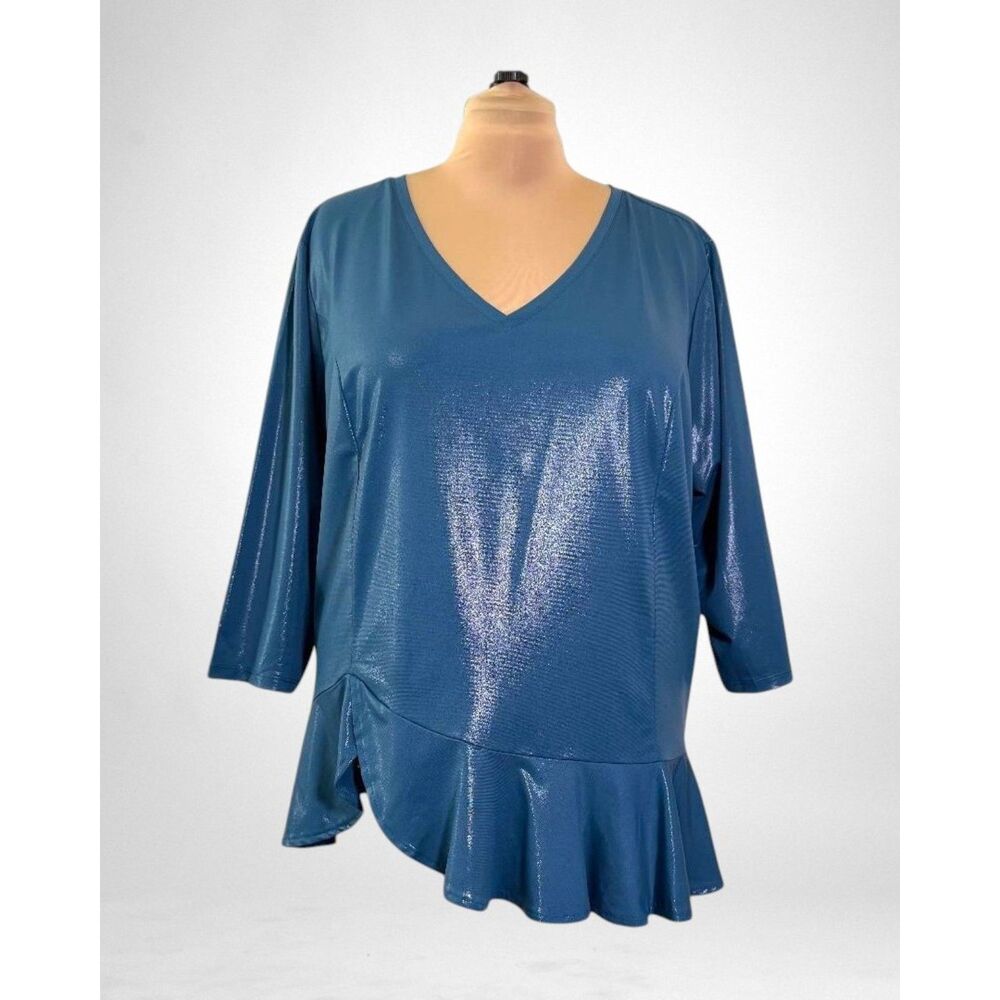 Women with Control, Attitudes Shimmer V-Neck Cha Cha Hem Top, NEW! Size 3X